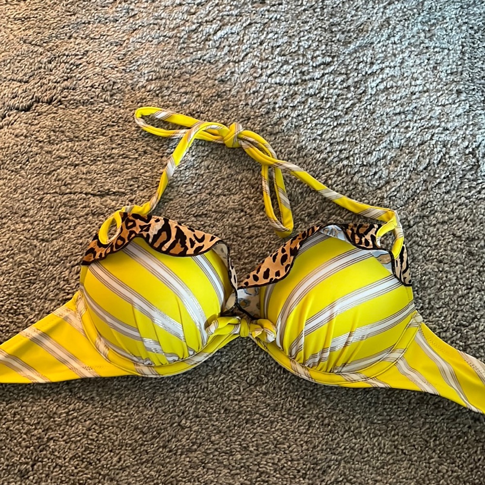 Victoria’s Secret yellow and white striped push up extra padded bikini top